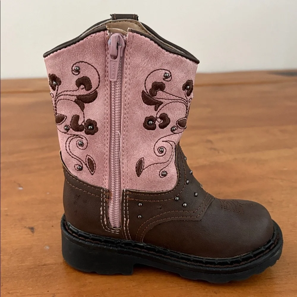 Roper Brown and Pink Floral Boots w/Lights Size 6